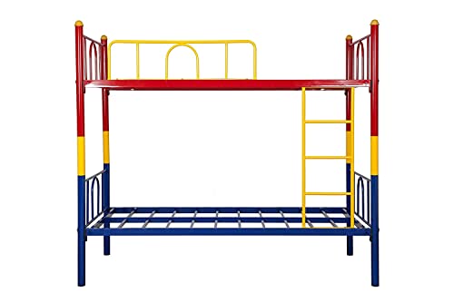 Image of Trios Single Size Kids Bunk Bed Without Storage Twin Over Twin Metal Bunk Cot | Double Decker Bed for Boys and Girls Room Furniture | Multicolor - 66 x 75 x 32 Inches(Design 3 (Multicolor-1)
