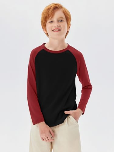 Haloumoning Boys Long Sleeve Raglan T Shirts Kids Color Block Crewneck Casual Tops Tees 4-14 Years2