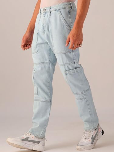 Image of The Indian Garage Co Men Dad Fit Solid Mid-Rise Cargo Denim