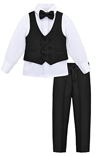 Image of Lilax Toddler & Little Boys Suit Set, Formal Suit Vest, White Dress Shirt, Dress Pants and Bowtie 4 Piece Suit Set