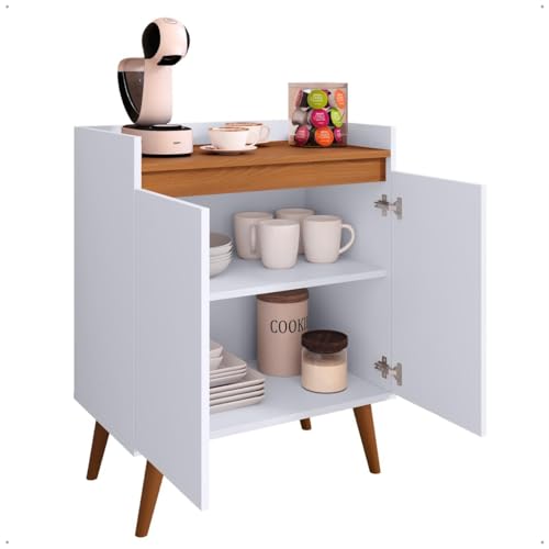 Armário Aparador Cantinho Do Café Buffet 2 Portas Com Prateleira (Branco/Freijó)