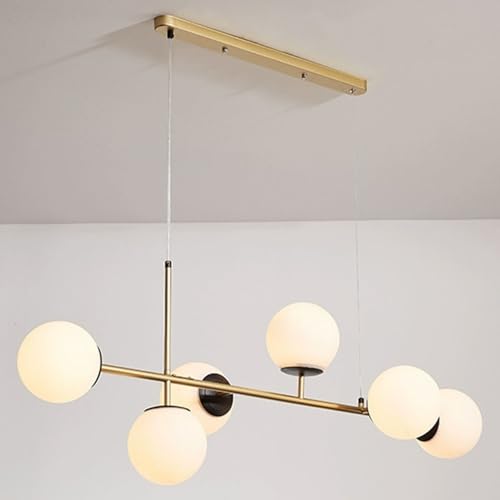 Lustre îlot de cuisine moderne et vintage en verre blanc et métal doré E27