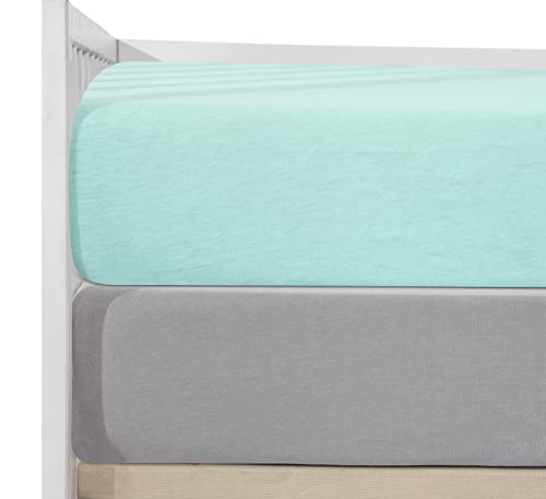 Image of 2 Pack Jersey Crib Sheets Set, Stretchy Jersey Knit Crib Fitted Sheet for Boys and Girls, Size 28 x 52 in, Baby Sheets Fit Standard Crib and Toddler Bed (Aqua Grey)
