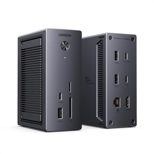 UGREEN Revodok Pro Docking Station mit M.2 NVMe Gehäuse USB C Hub HDMI 4K 10Gbps Datenports SD/TF 170MB/s Gigabit Ethernet 100W PD Kompatibel mit MacBook Pro/Air Mac mini Windows-Laptop usw.