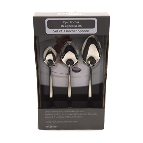 Rocher Chef Professional Catering Spoons Set of 3, Small, Medium and Large, 18/10 Rocher Spoons, Stainless Steel, Perfect for Producing a Rochelle and One Handed Quenelle Cover