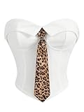 OYOANGLE Women's Strapless Corset with Leopard Tie Foldover Asymmetrical Hem Tube Top Party Clubwear White X-Large