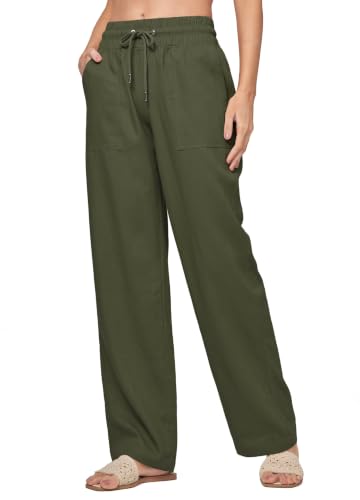 Image of Willit Women Linen Pants Wide Leg Casual Palazzo Pants Beach Summer Lounge Pants Trousers with Pockets 29 inch /31 inch / 33 inch