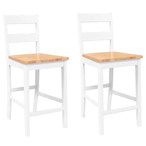 vidaXL Tabourets de Bar 2 pcs Blanc Bois Massif d'hévéa, Chaise, Chaise de Bar de Cuisine, Chaise de Restaurant, Chaise de Bar de Petit-déjeuner
