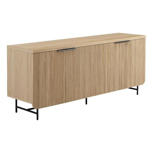 Walker Edison Reema Fluted 4-Door Kitchen Sideboard Buffet Console, 69 Inch, Coastal Oak