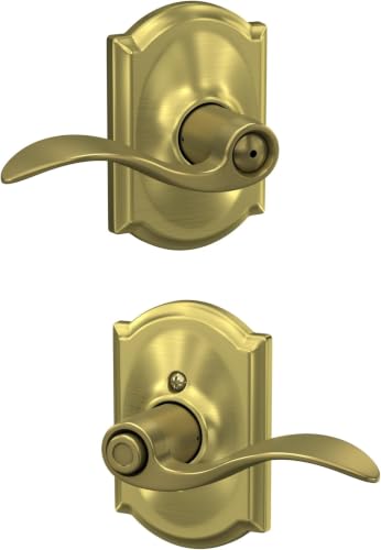 Image of SCHLAGE Accent Lever with Camelot Trim Bed and Bath Lock in Satin Brass - F40 Acc 608 CAM (Pack of 8)