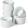 WishDeco Ceramic Ramekins Set of 6, Creme Brulee Ramekins 200ml / 7oz, White Dipping Sauce Dishes, Ramekin Bowls for Baking, Souffle, Custard Pudding, Cake, Oven Safe
