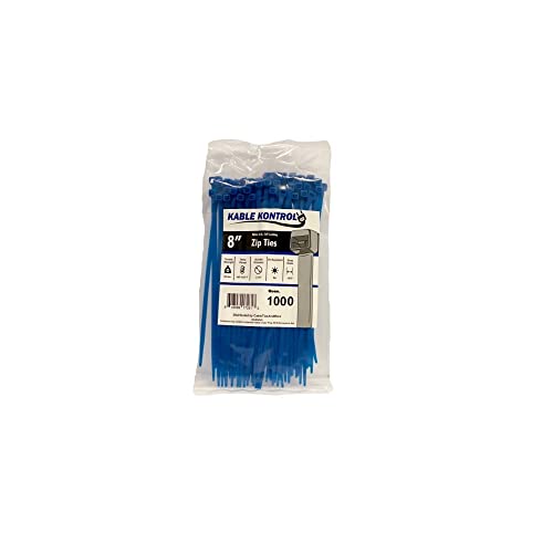 Image of Kable Kontrol Blue Zip Ties - 8 inch Inch Long - 50 Lbs Tensile Strength - 1000 Pcs /Pack - Colored Nylon - Multi-purpose - Wire Identification Solution - Self-Locking Cable Management Cord Wraps