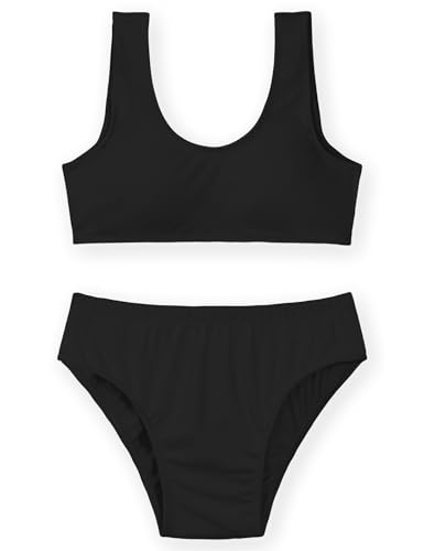 WhizBuzz Swimsuits for Teen Girls 12-14 Years Old Black Bikini Sets Sleeveless Swimwear Beach Bathing Suits with Removable Chest Pads