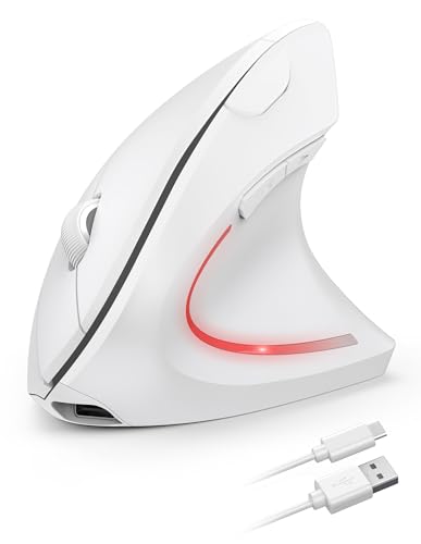 TECKNET Ratón Ergonómico Recargable, 4800DPI 2.4GHz Ratón Vertical Silencioso, Ratón Inalámbrico 6 Botones con Receptor USB para PC, Ordenador, Portátil, Mac, Blanco