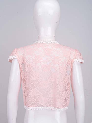 Kids Girls Ruffled Short Sleeve Lace Hollow Floral Decoration Simple Knit Cardigan Casual Cover Up Tops4