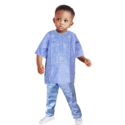 Image of HD African Kids Bazin Attire Traditional Embroidery Ethnic Wear for Boys