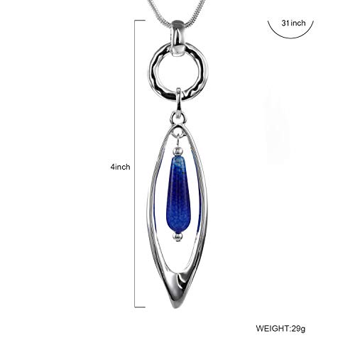 Necklace for Women Fashion Jewelry Bohemian Long Natural Stone Pendant Statement Silver Y Necklaces with Gift Box2