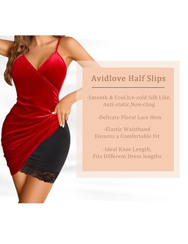 Image of Avidlove Half Slips for Women Under Dress Non Cling Floral Lace Trim Above Knee Half Slips