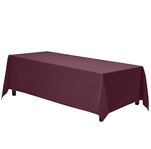 Image of Gee Di Moda Rectangle Tablecloth - 90 x 132 Inch Burgundy Table Cloth for 6 Foot Tables with Floor-Length Drop - Heavy Duty Washable Fabric for Holiday Party, Dinner, Weddings & Baby Shower