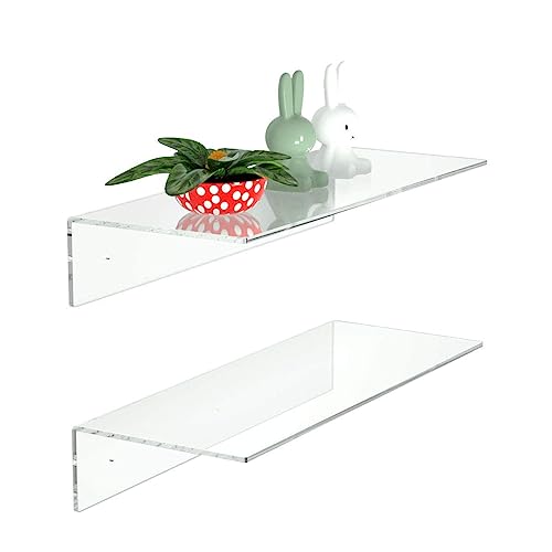 FEMELI 2 PCS 15" Acrylic Floating Shelves, Clear Shelf for