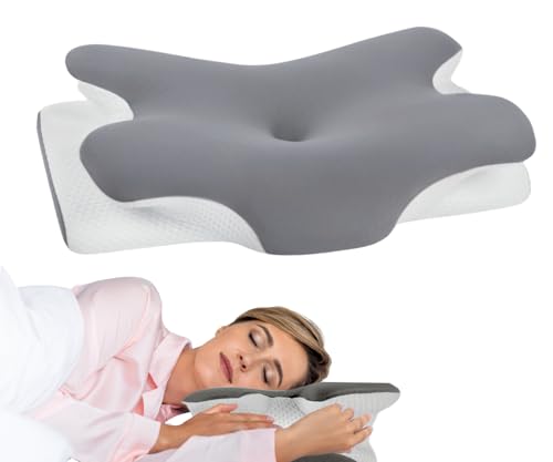 Relaxing Home Premium Schmetterlingskissen aus Memory Foam | Orthopädisches Nackenstützkissen gegen Nackenschmerzen mit atmungsaktivem Bezug (Hellgrau, Groß)