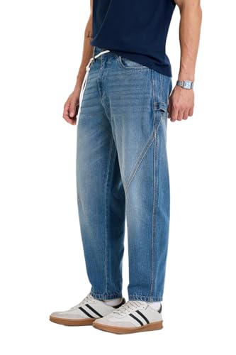 Image of SNITCH Men Jeans Streetwear | Balloon Fit Mid Rise & Acid Wash Design | 100% Cotton Breathable Fabric & Wide Leg Style for Urban Explorer & Casual Everyday Outings