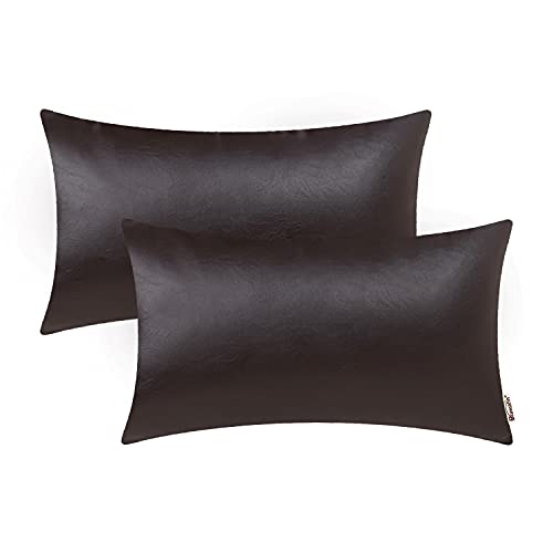 Brawarm Faux Leather Throw Pillow Covers 12 X 20 Inches - Seal Brown Leather Lumbar Pilow Covers Pack Of 2, Solid Dyed Leather Pillowcases For Couch Bed Sofa Garden Home Decorative #TOP17