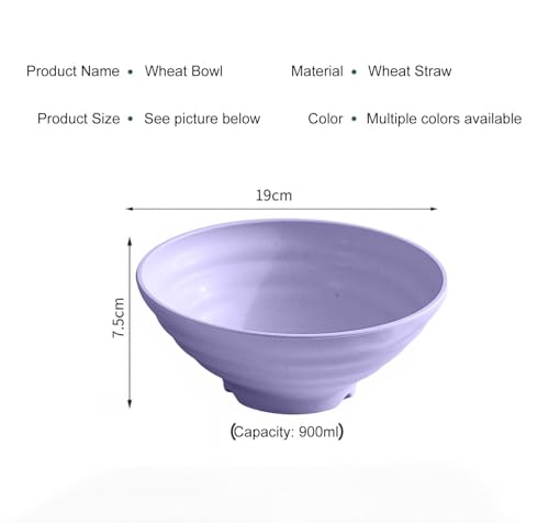 Image of Wheat Straw Salad Bowls Set (900ml) - Large Microwave Safe, Unbreakable & Stackable Bowls for Salad, Pasta, Soup, Ramen - BPA-Free, Eco-Friendly, Lightweight Serving Bowls for Kitchen (4, Purple)
