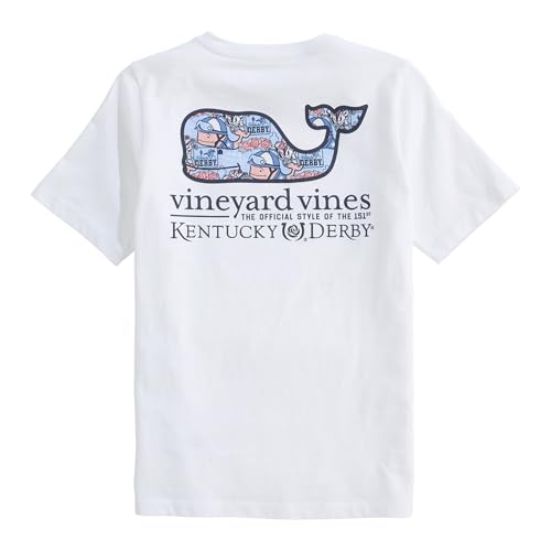 vineyard vines Boys' Kentucky Derby Sticker Whale Fill Short-Sleeve Pocket Tee, White Cap