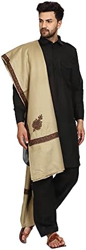 SWI WITH LABEL Men's Kashmiri Embroidered Wool Shawl (GC113_Deep Beige_Free Size), Deep Beige, Free Size