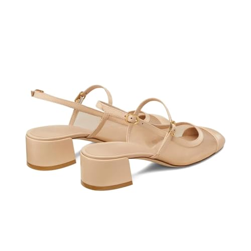 Women's Classic Mary Jane Slingback Pumps, Mesh Leather Round Toe Heels4