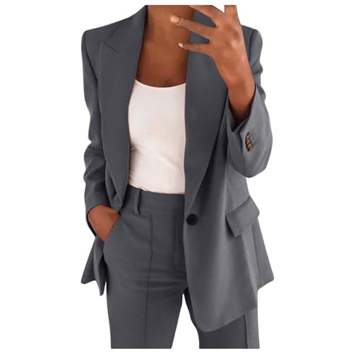 EMATOP Hosenanzüge für Damen Zweiteiler Elegant Blazer Hose Anzug Set Casual Büro Business Outfit Baumwolle Lang Freizeitanzug 2-Teilig Sportlich Tracksuit Einfarbig Workout Sets angebote des tages