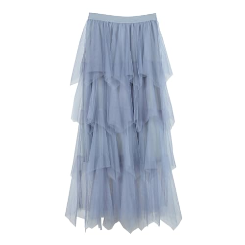 Women's Long Maxi Tulle Skirts High Waisted A-Line Ruffle Tiered Layered Mesh Tutu Skirt Petticoat