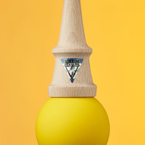 Image of KROM - Kendama Toy POP Yellow - High Wood Quality - Extra Strong - for Beginner and Pro - Gift Pack : Extra String + Stickers