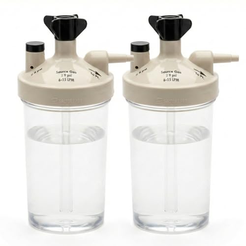 High Flow Oxygen Humidifier Bottle for Oxygen Concentrators Moisture Support for Oxygen Flow Durable Replacement Accessory for Home Continuous Flow Systems (2 Pack)