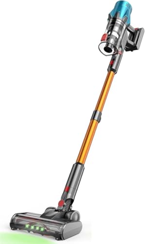 Aspiradora inalámbrica de 550 W, tiempo de funcionamiento de 40 minutos, detección automática de polvo, sin bolsa, para alfombras, suelos duros y eliminación de pelo de mascotas, potente rendimiento
