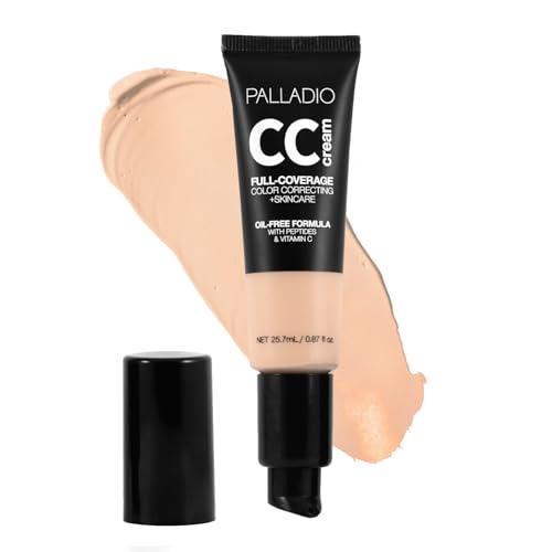 Palladio Full-Coverage Color Correction CC Cream, Oil-Free with Peptides &