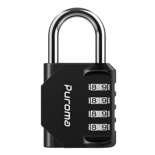 Puroma 1 Pack Combination Lock for Locker 4 Digit Outdoor Waterproof Padlock for School, Gym, Sports, Fence, Toolbox, Gate, Case, Outdoor, Hasp Storage, Cabinets (Black)