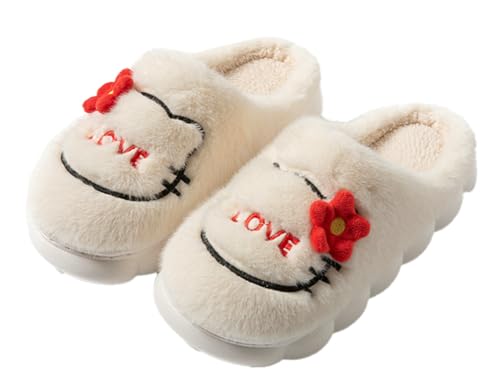 Women's Cute Cat Warm Plush Comfortable Indoor Anti slip Home Thick Sole Winter Soft Cotton Slippers Indoor/Outdoor