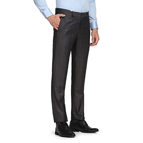 Image of blackberrys Checks Polyester Viscose Slim Fit Men's Work Wear Trousers
