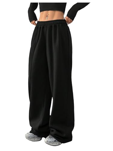 SHENHE Women's Straight Leg Elastic Waist Sweatpants Open Bottom Athletic Lounge Loose Pants