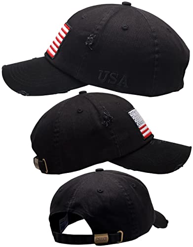 Image of Antourage American Flag Unisex Baseball Hat for Men and Women | USA Flag Mesh Snapback Flat Visor Cap + 2 Patriotic Patches