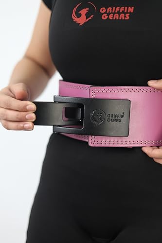 Image of 13mm Lever Powerlifting Belt - Pink Leather Gym Belt with Black Buckle - For Women- Weightlifting, Squats, Deadlifts - IPF Standard- Women (Pink Belt Black Buckle, S)