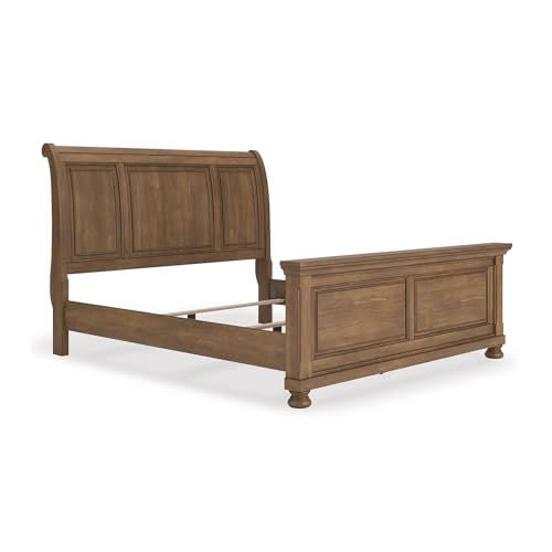 Image of Signature Design by Ashley Traditional Wood King Sleigh Bed Frame | Poplar solids, Pine veneer and engineered wood, Laminated support rails, King size sleigh bed, Glarrison Series
