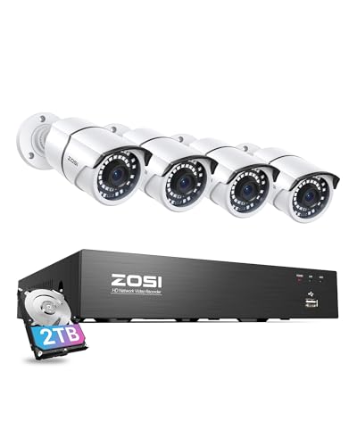 Image of ZOSI 8CH 5MP 2K+ PoE Security Cameras System Outdoor with 2TB Hard Drive,H.265+ 5MP 8Channel NVR System and 4pcs Wired 5MP IP67 Weatherproof 120ft Night Vision PoE IP Cameras for 24 /7 Recording