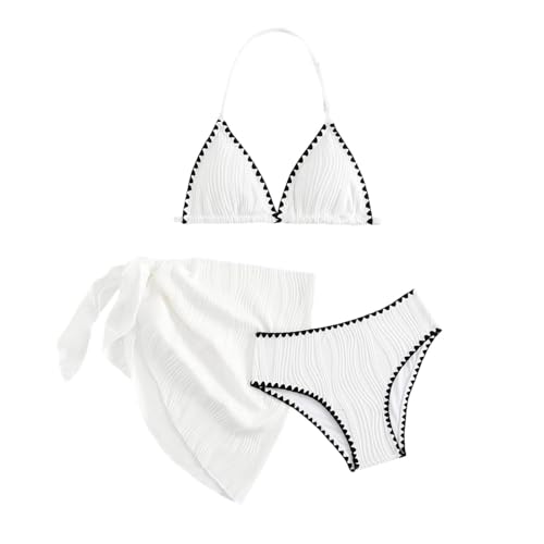 Generisch Bikini Mädchen 3-teiliges Bikini-Sets Sport Badeanzug Mädchen Verstellbare Bikini Oberteil mit Triangel Bikinihose und Rock Sporty Sommer Strand Bademode Badebekleidung für 8-14 Jahre