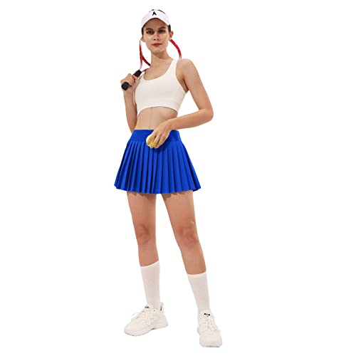 Husnainna Pleated Tennis Skirt For Women Built-In Shorts High Waisted Athletic Skirts Skorts With Pockets Flowy Casual 063Zeq-Blue/Dl #TOP1
