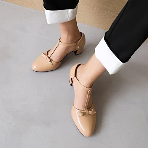 DEERBUNNY Women's Sweety Bows T-Strap Pumps Round Toe Block Heels Mary Jane Shoes Formal Smart Party Dress Sandals for Ladies4