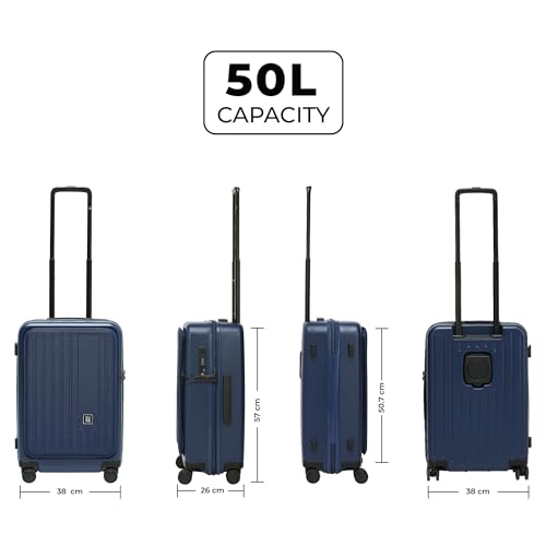 Image of EUME Cabin Pro 57 Cm and Classic Check - in Large 75 Cm Luggage Trolley Bags for Travel - Set of 2 (Midnight Blue) | Polycarbonate (PC) 8 Hinomoto Wheels Suitcase | Trolley Bags | Luggage Trolley