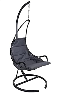idooka Hanging Garden Swing Chair for Indoor or Outdoor Use or Bedrooms, Stand withStrong Chain Supporting up to 18st (120kg), Anthracite Grey, Padded Cushions, Perfect Swinging Chair for Adults